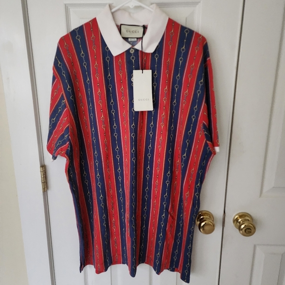Gucci Horsebit Chain Print Logo Polo Shirt - Picture 3 of 8